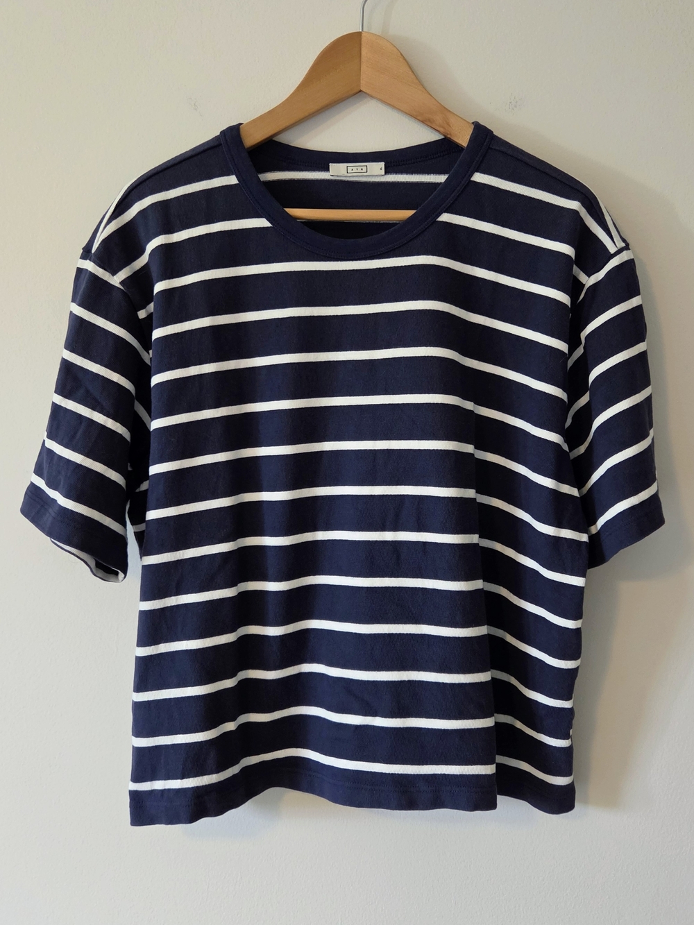 AYR The Practice Tee Dime Knit Short Sleeved Tee Shirt - Navy White Stripe - XL - Picture 6 of 14
